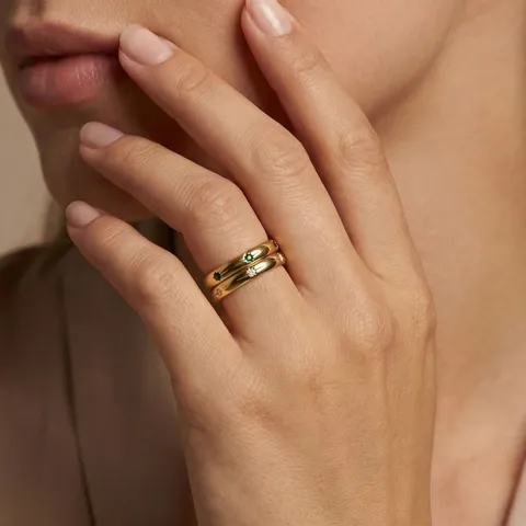 Light Luxury White Green Zirconia Ring 304 Stainless Steel Two Tone Stackable Commuter Star Inlaid Finger Ring For Women Fashion Jewelry