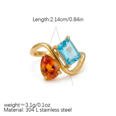 Minimalist Stainless Steel Birthstone Ring Gold Plated Zircon Geometric Finger Ring For Women Jewelry Gift