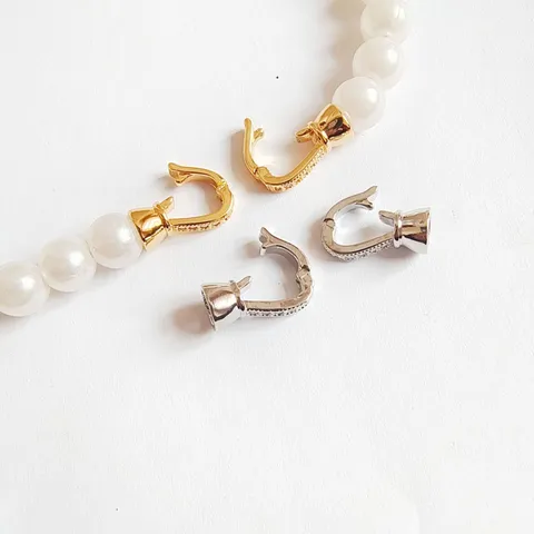 DIY Pearl Necklace Bracelet Connecting Clasp Copper Micro-Inlaid Zirconia Universal Buckle Jewelry Finding Gold Silver