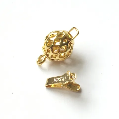 Copper Gold Platinum Plated Ball Necklace Clasp Hollow Mesh Design DIY Pearl Jewelry Findings Accessories