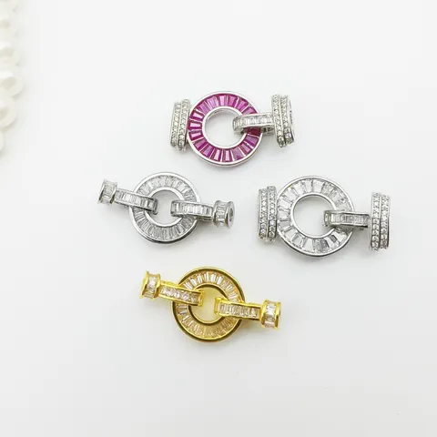 DIY Jewelry Findings Copper Zirconia Double Row Round Necklace Clasp Sweater Chain Connector Fashion Jewelry Accessories