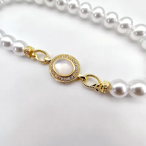 DIY Copper Necklace Clasp Mother Of Pearl Rhinestone Oval Connector Double Clasp Jewelry Making Findings