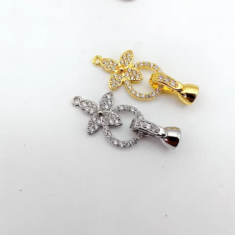 Copper Zirconia Oval Clover Pearl Necklace Clasp Bracelet Connector Jewelry DIY Findings Making Parts