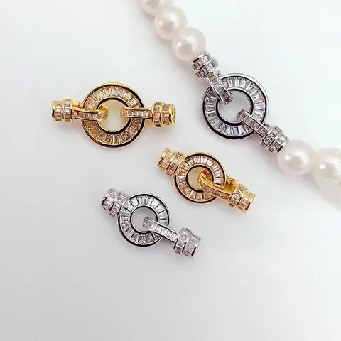 DIY Jewelry Connectors Copper Zirconia Round Toggle Clasp Pearl Necklace Bracelet Findings Women Craft Accessories