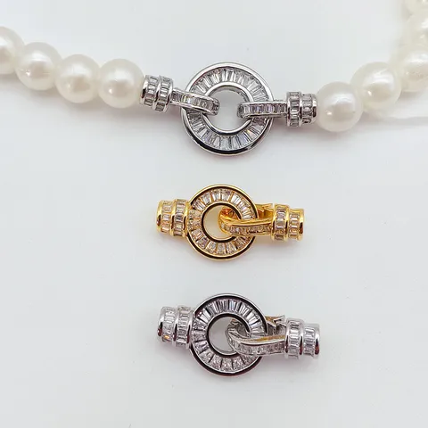 DIY Jewelry Connectors Copper Zirconia Round Toggle Clasp Pearl Necklace Bracelet Findings Women Craft Accessories