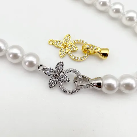 Copper Zirconia Oval Clover Pearl Necklace Clasp Bracelet Connector Jewelry DIY Findings Making Parts