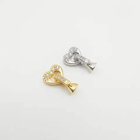 DIY Jewelry Findings Heart Shaped Pearl Necklace Clasp Copper Zirconia Pave Jewelry Connector Bracelet Buckle