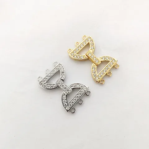 Exquisit Kupfer Mikro-Eingelegter Zirkonia Dreireihiger Schmuckverschluss DIY Perlenkette Armband Verbinder