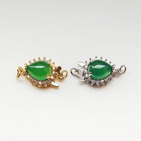Copper Zirconia Green Jade Drop Necklace Clasp DIY Jewelry Findings Gold White Gold Plated Fishhook Connector Clasp