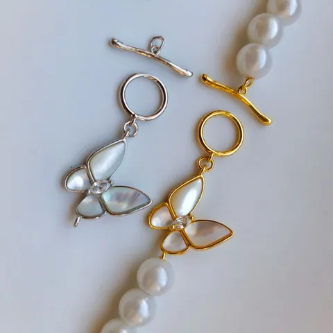 Butterfly Toggle Clasp Mother of Pearl Zirconia Jewelry Findings Gold Silver Plated Pearl Necklace Bracelet Connector DIY