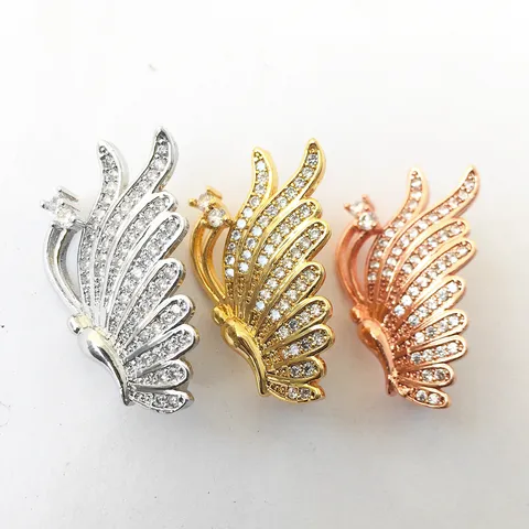 Micro-Inlaid Rhinestone Feather Wing Necklace Clasp Alloy Sweater Chain Clasp Elegant Jewelry Finding Accessory For Women