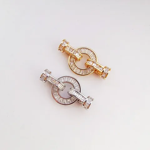 DIY Jewelry Findings Copper Zirconia Double Row Round Necklace Clasp Sweater Chain Connector Fashion Jewelry Accessories