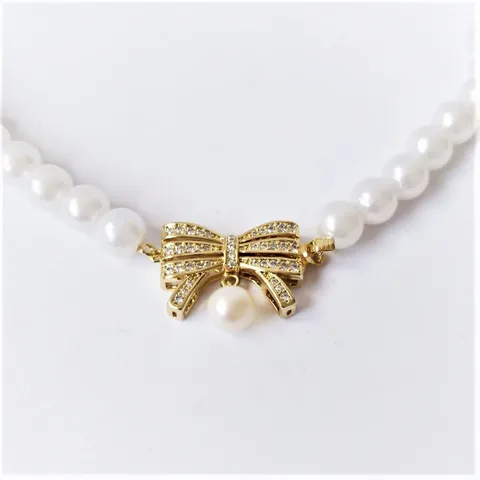 DIY Bowknot Necklace Clasp Micro Inlaid Rhinestone Multi Row Pearl Clasp Connector For Jewelry Making
