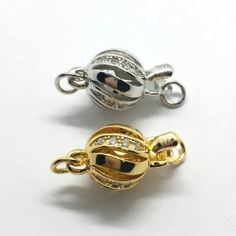 DIY Micro Inlaid Rhinestone Pearl Necklace Clasp Hollow Ball Bracelet Buckle Copper Base Fashion Jewelry Findings