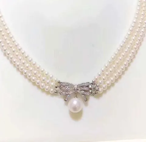 DIY Bowknot Necklace Clasp Micro Inlaid Rhinestone Multi Row Pearl Clasp Connector For Jewelry Making