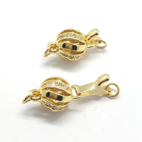 DIY Micro Inlaid Rhinestone Pearl Necklace Clasp Hollow Ball Bracelet Buckle Copper Base Fashion Jewelry Findings