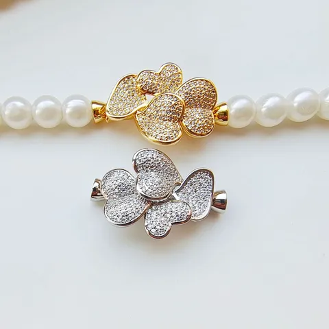 DIY Jewelry Findings Pearl Necklace Clasp Copper Zirconia Heart Clover Connectors Gold Silver Rhinestone Clasp Accessories