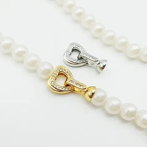 DIY Jewelry Findings Heart Shaped Pearl Necklace Clasp Copper Zirconia Pave Jewelry Connector Bracelet Buckle
