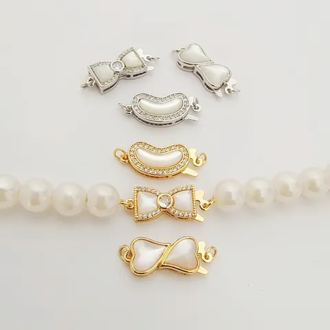 Copper Rhinestone Mother Of Pearl DIY Jewelry Clasp Necklace Bracelet Connector Bow Heart Bean Shape Metal Findings
