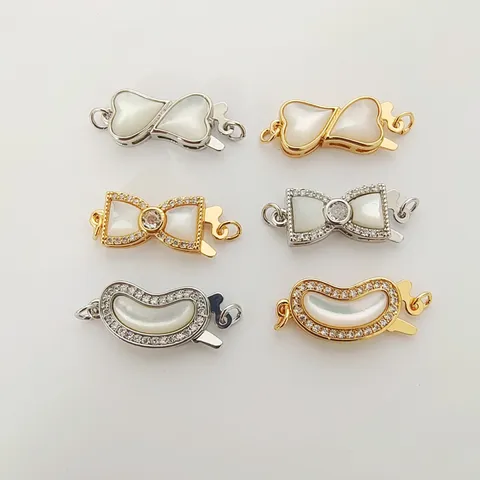 Copper Rhinestone Mother Of Pearl DIY Jewelry Clasp Necklace Bracelet Connector Bow Heart Bean Shape Metal Findings
