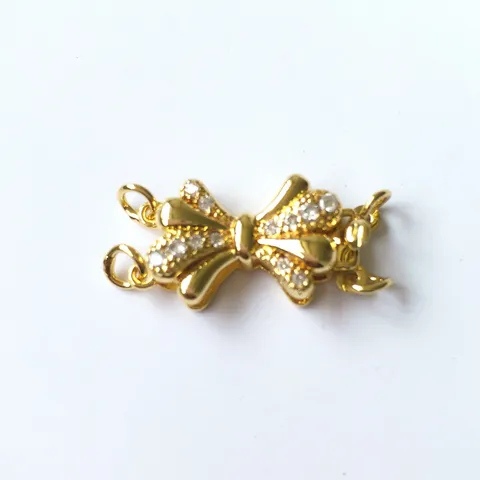 Copper Bow Necklace Clasp Double Layer Rhinestone Jewelry Finding DIY Accessories For Women Jewelry Making
