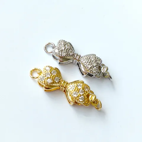 Copper Bow Necklace Clasp Double Layer Rhinestone Jewelry Finding DIY Accessories For Women Jewelry Making