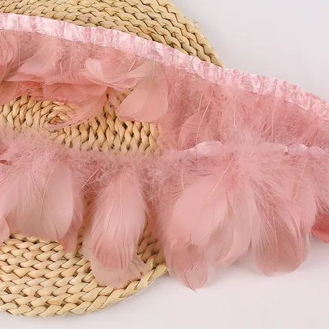 Handmade Natural Goose Feather Trim Ribbon DIY Craft Garment Sewing Clothing Decoration Accessories Dusty Pink
