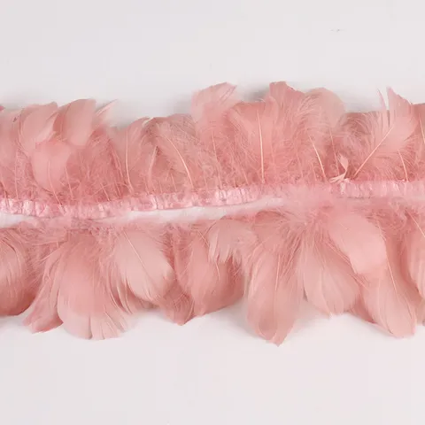Handmade Natural Goose Feather Trim Ribbon DIY Craft Garment Sewing Clothing Decoration Accessories Dusty Pink