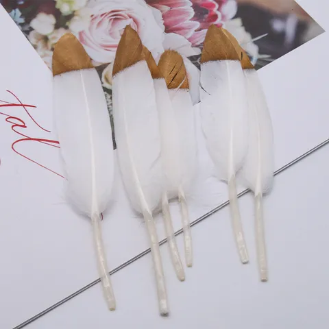 DIY Feather Crafts Material Gradient Two-Color Goose Feathers With Gold Silver Tip For Handmade Jewelry Decor Crafting