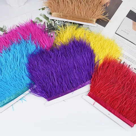Ostrich Feather Trim Ribbon Fringe For Wedding Dress DIY Craft Garment Sewing Accessories Multi Color Feather Ribbon Trim
