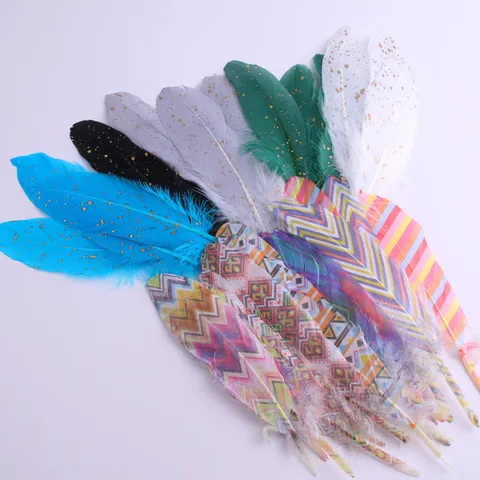 DIY Craft Goose Feathers Gold Gradient Printed Decorative Feathers For Clothing Accessories Art Craft Making