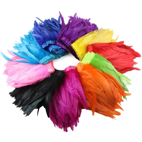 Garniture en Plumes de Queue de Coq Teintes Avec Bord en Tissu Ruban de Plumes Coloré Pour Vêtements de Scène Couture DIY