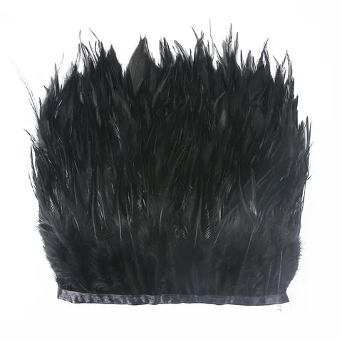 Black Rooster Feather Trim Fringe Ribbon For Dress Hem Stage Performance Garment Sewing Craft Accessories