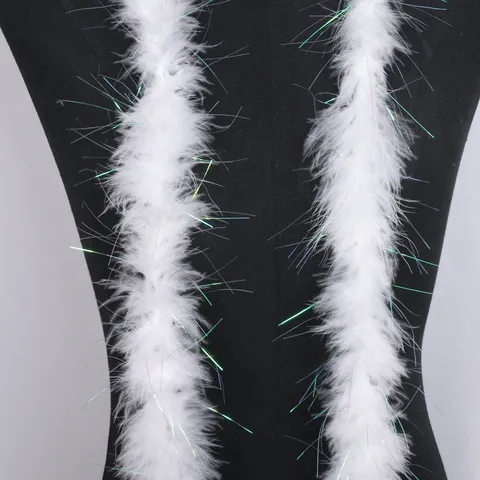 Fluffy Turkey Feather Boa With Colorful Silk Tinsel Craft Feather Strip For Clothing Decoration Christmas Party DIY Crafts