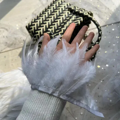 Ruban de Bordure en Plumes de Dinde Blanches Artisanat DIY Couture Accessoires de Vêtement Décoration