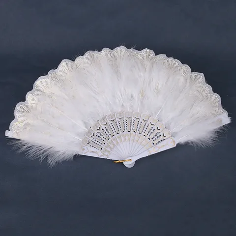 Vintage Eventail en Plumes Pice Dentelle Main Fête Danse Mariage Banquet Décoratif Accessoire Eventail