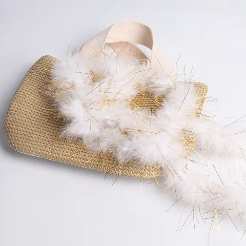 Witte Kalkoenveer Boa Gouden Lametta Veren Strook Voor Kerstboom Feest Kostuum Kleding Ambacht Decoratie