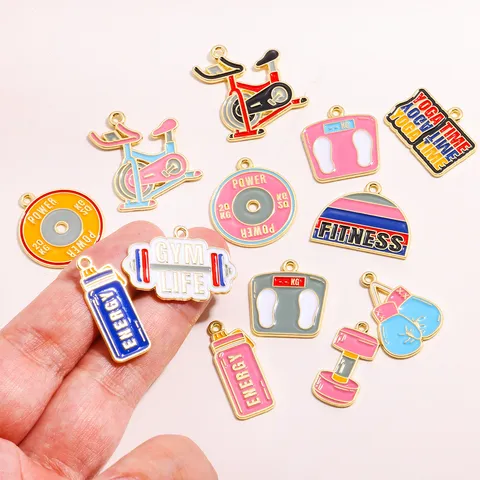 DIY Zinc Alloy Fitness Equipment Charms Drip Oil Sports Theme Pendants For Handmade Necklaces Keychains Jewelry Making