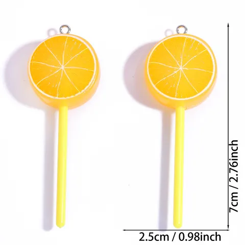 Acrylic Fruit Lemon Slice Lollipop Charms Pendants With Metal Loop For DIY Keychain Bag Decoration Sweet Accessories