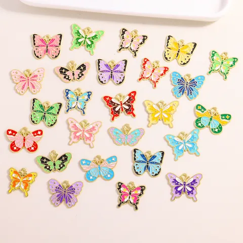 Alloy Colorful Butterfly Enamel Pendants For DIY Jewelry Making Handmade Necklace Keychain Charms For Women Girls Accessories