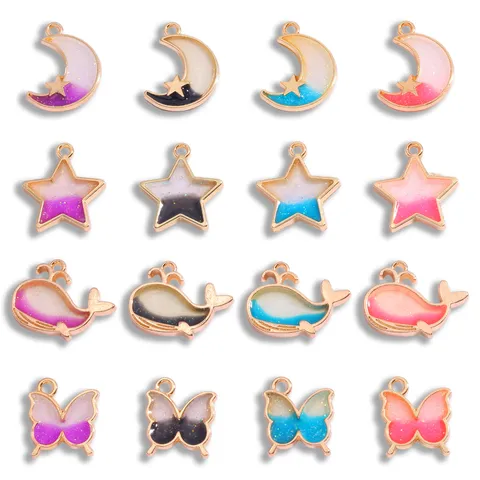 Accessoires de Fabrication de Bijoux DIY Pendentifs en Alliage de Zinc Émail Dégradé Papillon Baleine Étoile Lune pour Collier Cadeau Fait Main