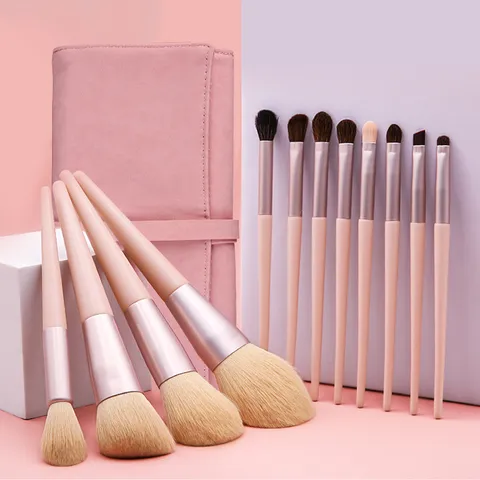 Morandi Makeup Brush Collection Soft Synthetic Fiber Wood Handle Foundation Powder Eyeshadow Blending Brushes Case Bag