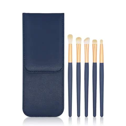 Professional Wood Handle Synthetic Fiber Eye Makeup Brush Kit With Portable PU Leather Pouch For Eyeshadow Blending Detail Shading