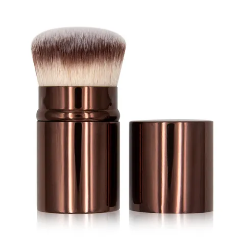 Intrekbare Foundationborstel Met Deksel Draagbare Metalen Kabuki-borstel Voor Op Reis Poeder Blush Borstel Zachte Kunstvezel Borstelharen Make-up Tool