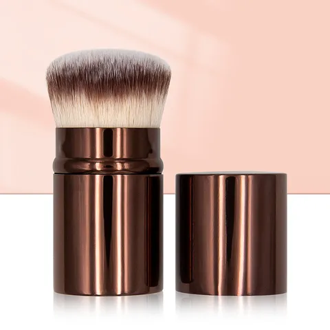 Intrekbare Foundationborstel Met Deksel Draagbare Metalen Kabuki-borstel Voor Op Reis Poeder Blush Borstel Zachte Kunstvezel Borstelharen Make-up Tool