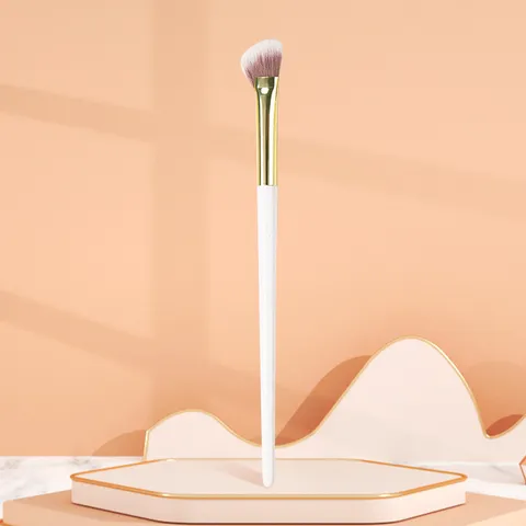 Zeis Neusschaduw Borstel Vingerafdruk Concealer Borstel Synthetische Vezel Houten Handvat Schitterend Wit Goud Make-up Borstel
