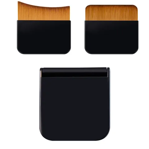 Draagbare Kaarttype Foundationkwast Set Met Spiegel Doos Ultradunne Platte Foundation Kwasten Make-Up Tool Set Vrouwen