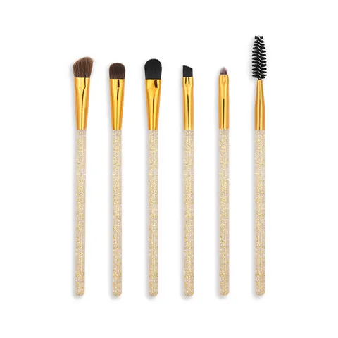 6 Stuks Drijfzand Oog Make-up Borstel Set Glinsterende Handgreep Synthetisch Haar Oogschaduw Eyeliner Wenkbrauwborstels