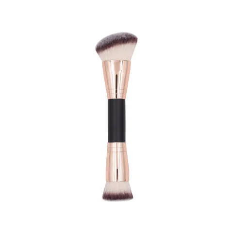 Dubbelzijdig Foundation Penseel Contour Penseel Platte Schuine Kop Blending Gezicht Make-up Borstels Met Houten Handvat Aluminium Buis Cosmetica