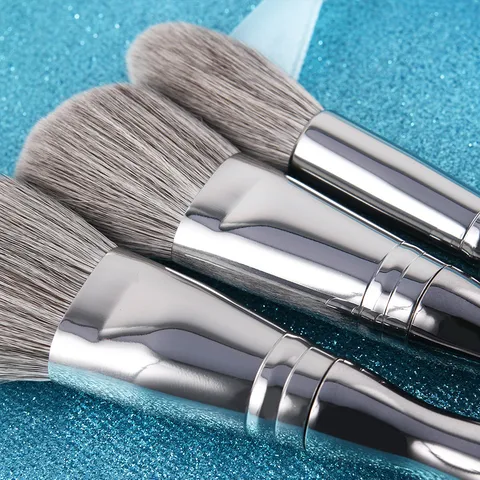 Seprofe Professional Makeup Brush Set With Silver Glitter Zipper Bag Microcrystalline Fiber Powder Foundation Eyeshadow Blending Brushes Silver Metal Handle Beauty Tools For Women Daily Makeup